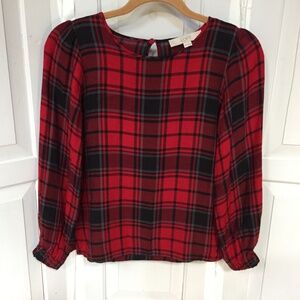 LOFT Red and Black Plaid Tunic Top